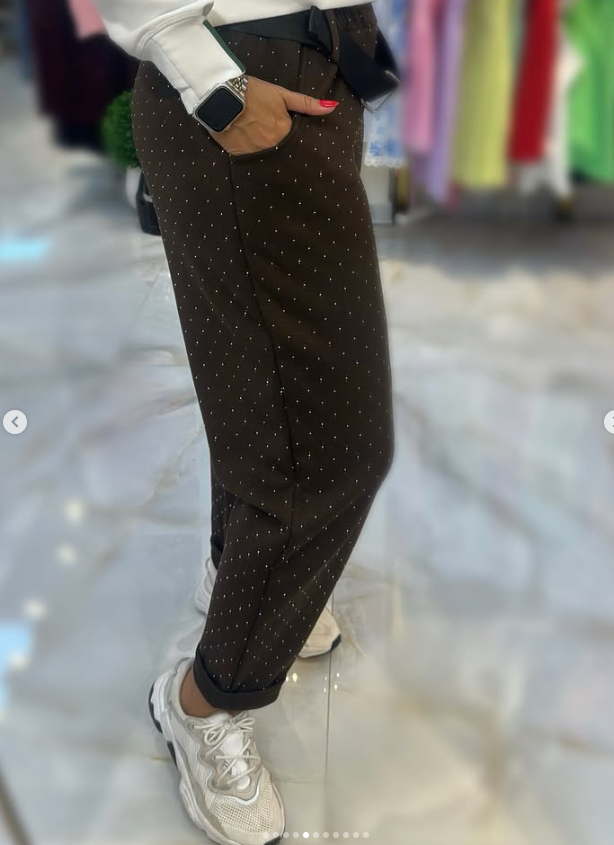 İthal Taşlı Kemerli Pantolon