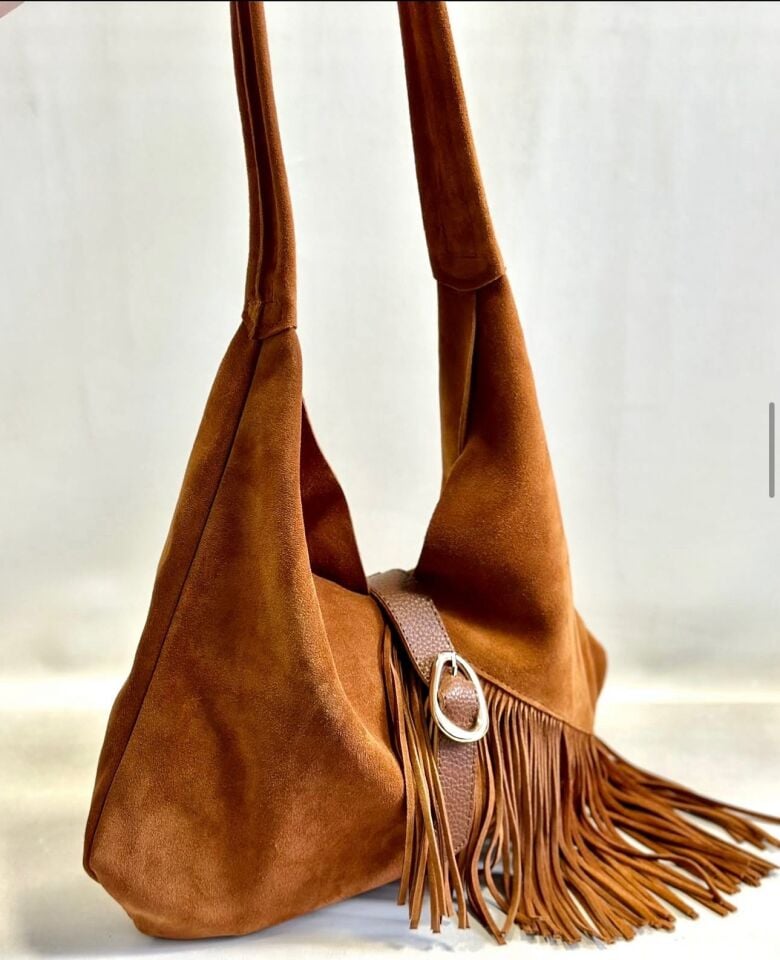 Hakiki Deri Uzun Püsküllü Çanta