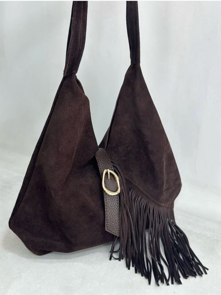 Hakiki Deri Uzun Püsküllü Çanta