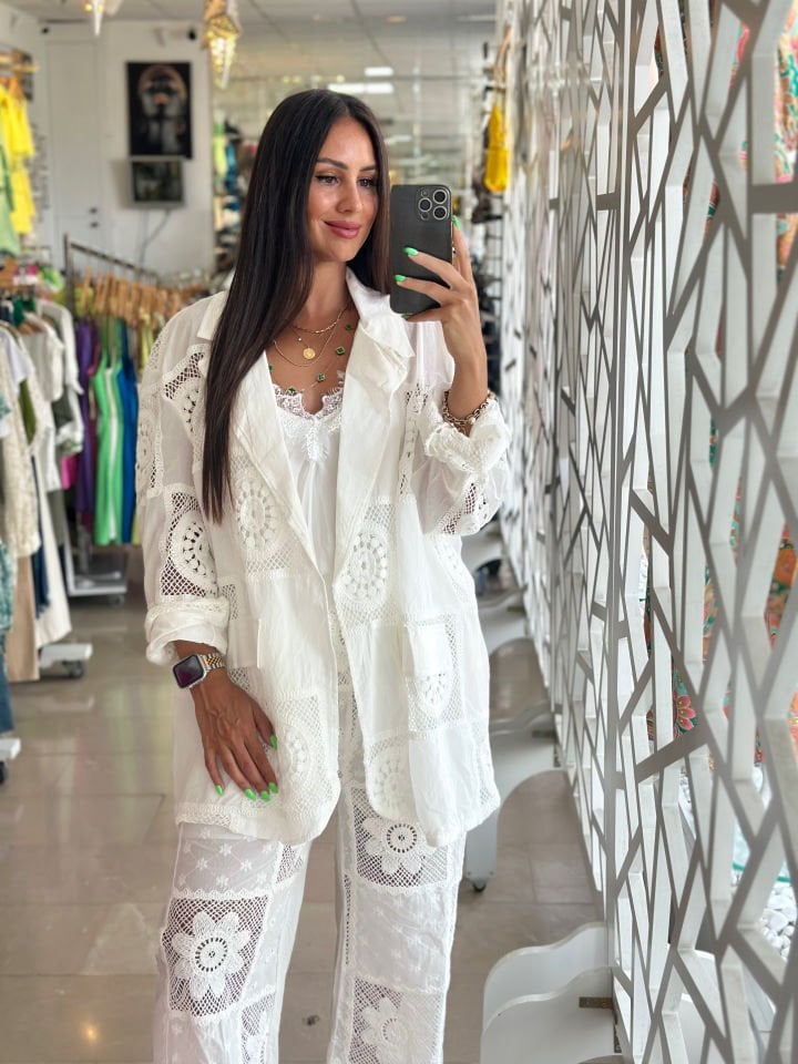 İthal dantel detaylı oversize ceket
