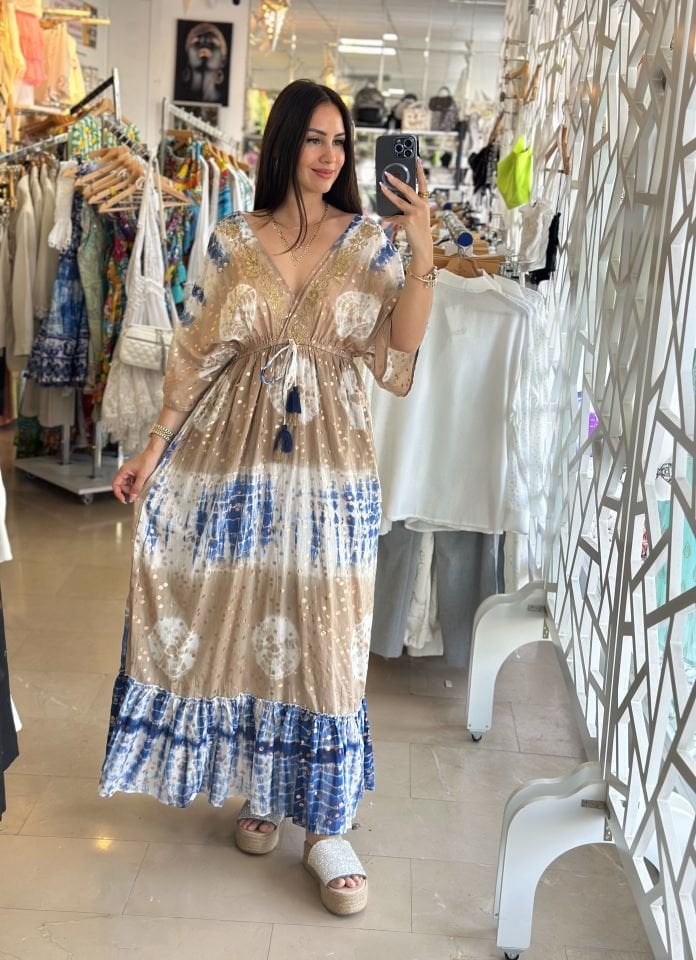Batik desenli uzun ithal elbise