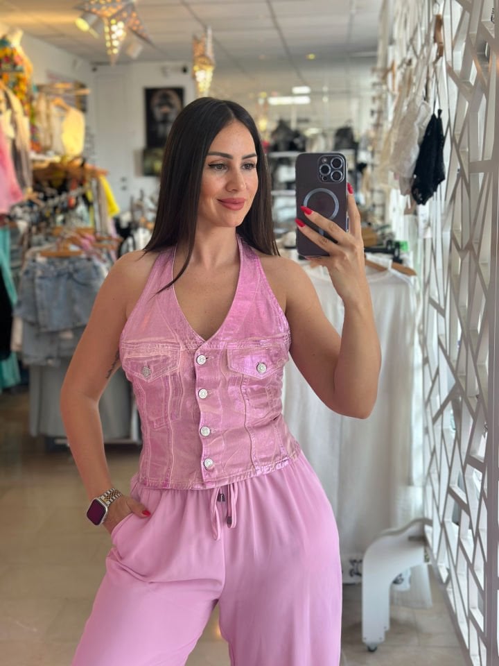 Pembe parlak yelek