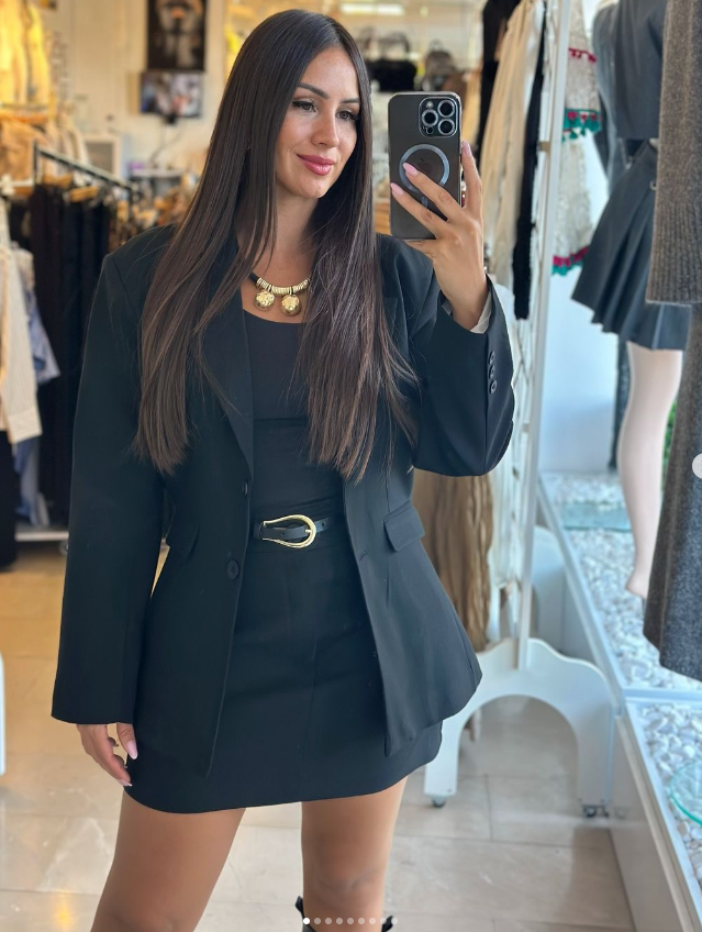 Slimfit blazer ceket & mini kemerli etek takım