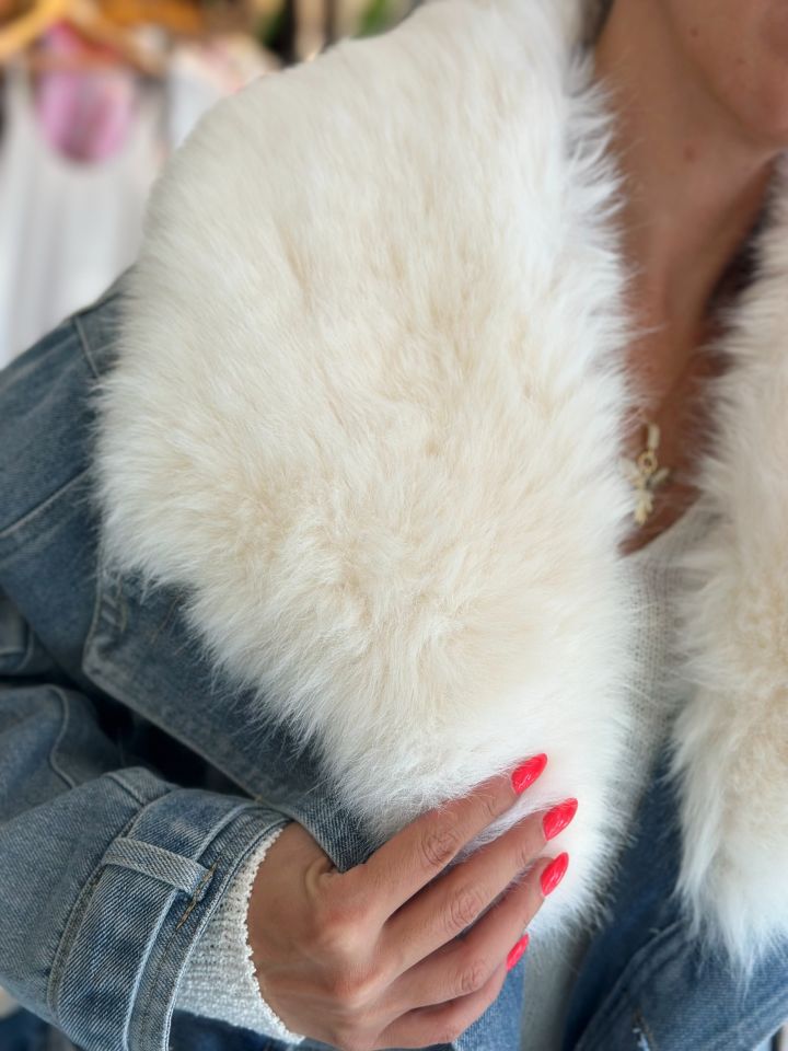 İthal kürk detaylı kot mont