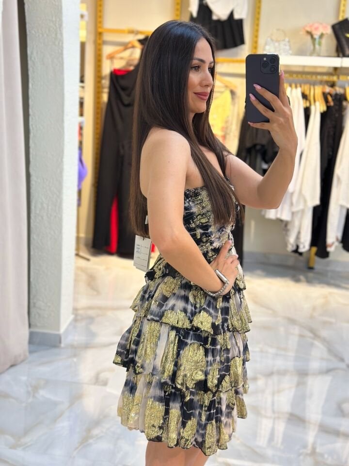 Kat kat tasarım siyahlı straplez elbise